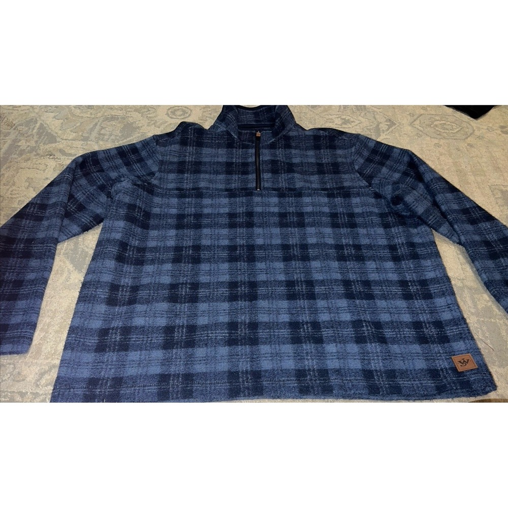 John‎ Wayne Men's Pullover Fleece Jacket Flannel Buffalo Blue Plaid XXL 2XL